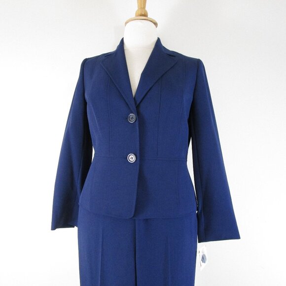 Kasper Petite Solid Navy Blue Pant Suit 12 10P Formal Business Career - Picture 2 of 15
